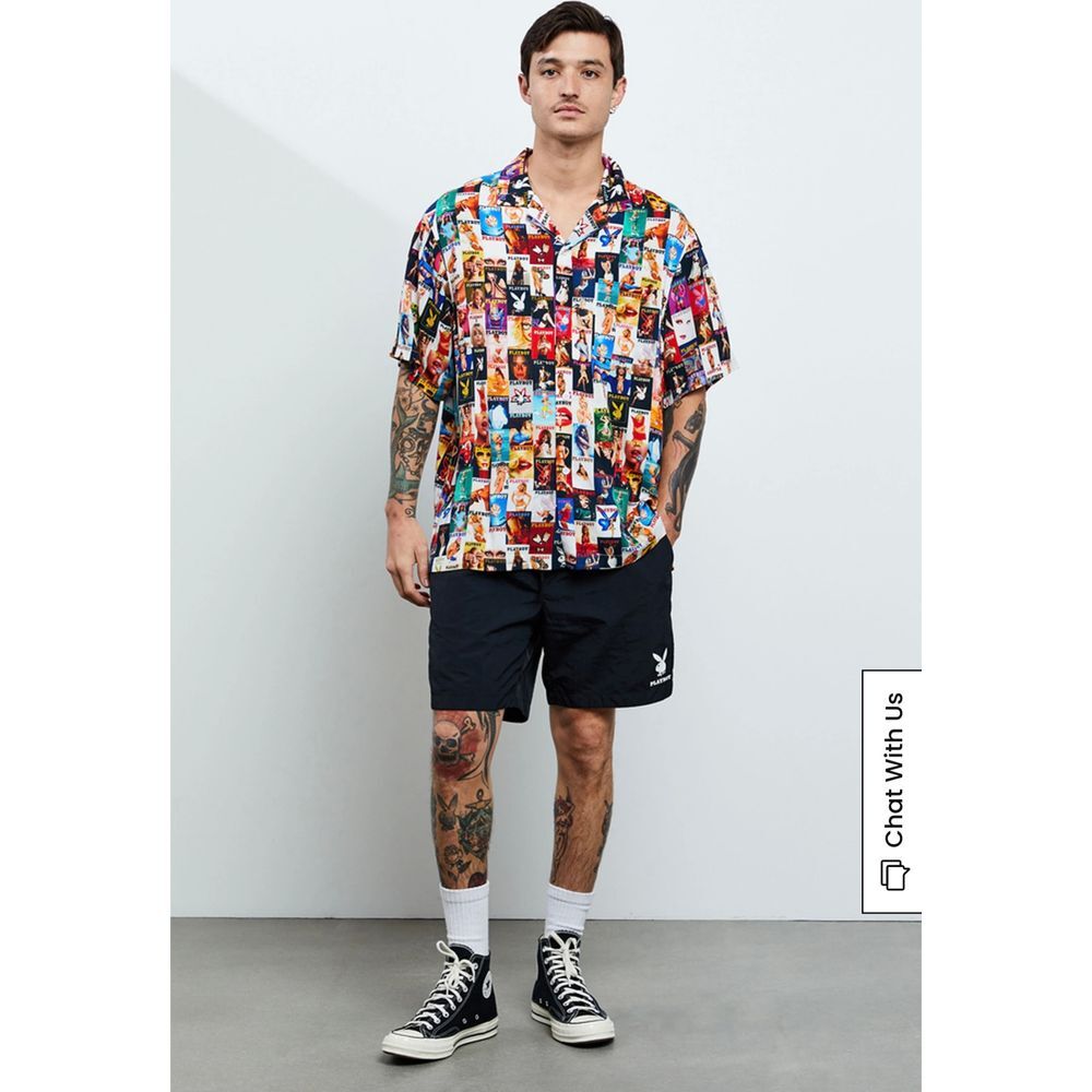 Playboy By PacSun Shirt Men LARGE All Over Collage Cover Magazine Centerfold - Picture 2 of 10